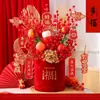 Enfeite Balde da Fortuna 2026 com Flores Artificiais e Arranjos Decorativos para Ano Novo, Deus da Riqueza, Festival da Primavera e Celebrações de Ano Novo