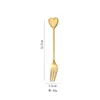 Tenedor Cuchara de Postre de Acero Inoxidable en Forma de Corazón Cuchara Mezcladora para Café Fruta Té Tenedor Pequeño para Pastel Fruta Tenedor Cuchara para el Té de la Tarde Oro