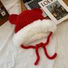 Gorro Lei Feng japonés con orejas de oso para mujer, otoño e invierno, lindo, para niña, tejido con forro polar, de felpa, para esquí, de lana, a la moda