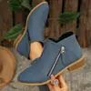 Comercio Exterior Otoño e Invierno Nuevas Botas de Mujer Tacón Grueso Punta Fina Adelgazantes Doble Cremallera Lateral Estilo Europeo y Americano Talla Grande Botines Transfronterizos para Mujer