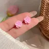 Nuevos Pendientes de Camelia Azul de Verano para Mujer, Agujas de Plata, Diseño Dulce y Exquisito, Pendientes Versátiles Corazón de Niña de las Flores