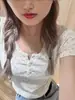 Blusa Floral Novo Estilo Americano Fresca Gola Redonda Floral Três Botões Moda Casual Slim Manga Curta Camiseta para Mulheres Ins