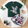 Primavera y verano 2025 nuevo traje para bebé niño camiseta de manga corta con bordado de parche de ganso grande pantalones cortos casuales