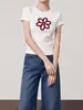 Camiseta de Manga Corta con Cuello Redondo Ajustada Estampado Floral Flockado Estilo Coreano Otoño 2026 Modelo Nuevo HBZX710564