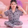 2025 versión coreana de pijamas para niños cárdigan para niñas lindo dibujos animados primavera y otoño manga corta pantalones ropa de casa para niñas venta al por mayor