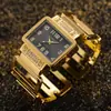 Reloj de Moda para Mujer CANSNOW Lujoso Reloj Dorado y Plateado Exquisito Brazalete de Personalidad Reloj de Esfera Rectangular para Mujer