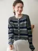 Cardigan de Cashmere Clássico Popular Outono e Inverno Cor Contrastante Gola Redonda Feminino Solto Macio Cera Jaqueta Moda Top