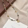 Novo Estilo Chinês Aço Titânio Estrela de Oito Pontas Pedra Natural Cor Dopamina Colar de Contas Feminino Retro Nicho Corrente da Clavícula