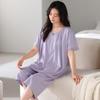 Pijama con Almohadillas para el Pecho para Mujer, Verano Algodón Seda Manga Corta Delgado Sensación Fresca de Verano Madres de Mediana Edad Ropa de Casa de Modal