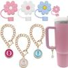 Tapa de pajita para taza térmica accesorios letra inicial adornos de letra personalizados reutilizable 10 mm flor Silicona