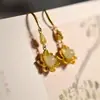 Brincos Naturais de Hotan para Mulheres Prata Esterlina S925 Estilo Chinês Estilo Étnico Flor de Lótus Brincos de Lótus Ouro Antigo Brincos Longos