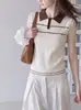 Top de punto sin mangas con cuello polo estilo coreano y bloques de color para mujer, modelo verano 2026, moderno, de corte holgado, con una gran estética de diseño