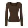 Camiseta de Manga Corta con Cuello Cuadrado de Moda para Mujer, Nueva Camisa Básica Ajustada para Otoño e Invierno, Top de Manga Larga de Color Sólido que Ceñe la Cintura