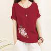 Top de Algodón y Lino para Mujer de Comercio Exterior Talla Grande Estilo Literario para Mujer Suelto Sencillo Manga Corta Explosiones Transfronterizas Ropa de Algodón y Lino para Mujer