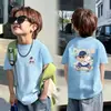 Camiseta de manga corta para niño, ropa de verano para niños, algodón puro, nuevo modelo 2026, top para niño, negro, holgado, elegante, cuello redondo, camiseta moderna y genial