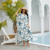 Vestido de praia estampado com folhas brancas de secagem rápida europeu e americano, vestido longo de férias, camisa de proteção solar à beira-mar, blusa de praia 1D35