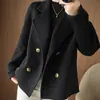 Abrigo de Lana para Mujer 2025 Estilo Corto Principios de Primavera Petite Suelto Ropa de Abrigo Fuera de Temporada Cuello de Traje Chaqueta de Lana Moderna
