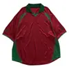 Camiseta de Fútbol Polo Manga Corta Bloque de Color Retro Cuello en V, Camisa Deportiva de Fútbol Holgada Oversize Vintage Estilo Americano