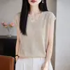 Camiseta de Punto Fina de Seda Hielo para Mujer, Camiseta de Manga Corta, Top V-Neck Único y Elegante para Verano, Moderno Diseño Hueco