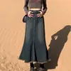 Falda de Mezclilla Gris Cemento para Mujer Falda Larga Diseño Retro Antiguo Sentido 2024 Otoño Nueva Falda
