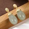 Brincos banhados a ouro com brincos de jade Hetian requintado jade Oval brincos personalizados brincos simples para mulheres presente