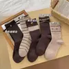 Acessórios Estilo Maillard Outono e Inverno Meias até a panturrilha Renda com Laço Atmosfera Retrô Meias com Babados até a Panturrilha Toque Menina