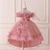 2025 Novo vestido infantil da Amazon Cross-Border para meninas, vestido de apresentação de piano de frasco de malha, vestido infantil de renda