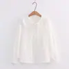 Coleção Outono 2026: Camisa longa com gola de boneca de renda estilo japonês tie-dye para mulheres, top casual