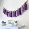 Bandera colgante púrpura exclusiva transfronteriza con borla bohemia, cadena con borla de cuentas de madera, decoración para decoración de fotos de cumpleaños
