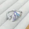 Anillo Estrella de SinfoníaEsmalte Goteo de Aceite Cola de Pez Estrella Anillo Abierto con Circonita, Anillo Apilable de Lujo Ligero de Nicho de Gama Alta