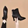 Botines de media caña con lazo para mujer, nueva colección otoño/invierno 2026, botines forrados de felpa, punta fina, tacón pequeño grueso, cremallera trasera, piel suave, botas de ajuste ceñido