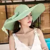 Sombrero de Paja de Ala Ancha Nuevo para Mujer Primavera/Verano, Sombrero de Sol con Protección UV para el Verano, Sombrero Plegable con Lazo para el Sol