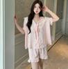 2025 Nuevo Estilo Coreano Pijama de Seda Hielo para Mujer Pijama Jacquard de Mariposa Cardigan Delgado Primavera y Verano Estilo Dulce Ropa de Casa
