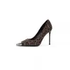 Tacones de aguja con estampado de leopardo metálico, tacones altos elegantes de punta para mujer, nueva colección de verano 2026, diseño de nicho, zapatos de salón de punta baja