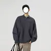Tejidos de Punto de Solapa de Gama Alta para Hombre en Primavera y Otoño Marca de Moda Estilo Perezoso Tejido de Punto de Color Sólido Versátil Americano Tops de Pareja de Moda