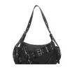 Bolso bandolera para mujer estilo motocicleta con remaches retro, nueva colección 2026, bolso tote con hebilla de cinturón moderno, bolso cruzado de moda nicho