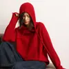 Moletom com capuz de caxemira cor sólida espessado feminino solto casual primavera novo suéter de gola alta quente peça externa