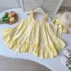 Vestido de Verano Nuevo Estilo Bosque para Niñas con Frescos Bordes Fruncidos y Encaje, Incluye un Sombrero