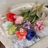 Simulação transfronteiriça flor alta qualidade 3D papagaio tulipa fileira de flores de casamento flor artificial tulipa casa albergue pêndulo