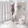 Cortina de Ducha Impermeable y Antimoho de Poliéster con Estampado Digital, Serie Popular de Dibujos Animados para Baño, Juego de Cuatro Piezas con Ganchos