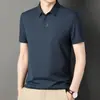 Camisa Polo de Manga Corta de Seda Helada Nueva para Hombre Verano 2024, Camiseta Estampada de Negocios para Jóvenes y de Mediana Edad, Estilo Transmisión en Vivo