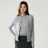 Cardigan de Punto Versátil Color Sólido Cuello Redondo Hueco Punto Trenzado Punto Fino Calibre 48 100% Cachemira Pura Estilo Simple Otoño/Invierno