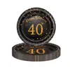 Decoración Navideña Temática de Cumpleaños 60-50-40 Negro y Dorado Casual Set de Platos y Vasos Desechables