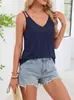 Moda Feminina Europeia e Americana Transfronteiriça Camisola de Alça Dupla com Decote em V Cor Sólida Solta Sem Mangas Camada Interna Top