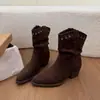 Botas Western de Tacón Grueso Puntiagudas Vintage Chuyuji para Mujer Botas Martin Estilo Nuevo Otoño-Verano 2026 Botas de Pierna Delgada