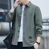 Nueva Camisa de Manga Larga para Hombre Estilo Primavera Otoño Multibolsillo Color Sólido Casual de Negocios Oficina Juvenil Chaqueta de Entrenador Lavada Ropa de Abrigo