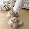 Pantuflas de Felpa con Lazo de Conejo de Dibujos Animados para Mujer 2026 Invierno Dulces Lindas Cálidas para el Hogar de Algodón Estilo Adolescente