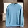 Suéter de cachemira para hombre, tejido de lana de doble hebra de siete puntadas con cuello semialto engrosado, jersey de punto, capa base de lana para otoño e invierno