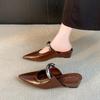 Zapatillas de Media Puntera con Cuña Metálica Estilo Francés para Mujer 2025 Nuevas Llegadas Zapatos de una Sola Capa con Sandalias de Punta Elevadoras para Falda y Zapatillas