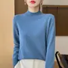 Suéter de lana cálido de punto con cuello semialto, modelo nuevo sin costuras, versátil para otoño e invierno, capa base de moda para mujer